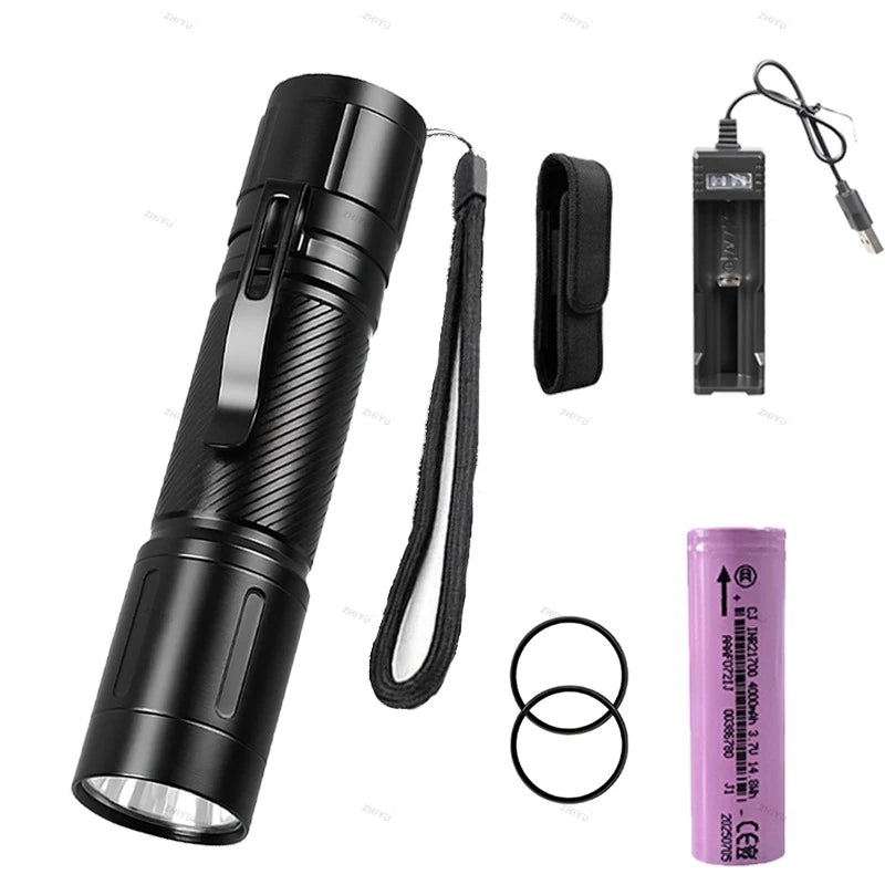 ZHIYU 1200LM Tactical EDC Flashlight – IP66, 6 Modes, 200m Beam