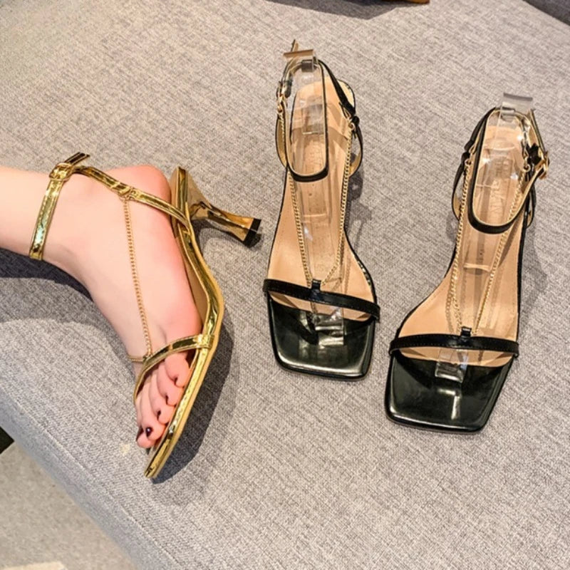Women's Square Open Toe Hollow Out Breathable Vintage Heel Sandals Zpaxo