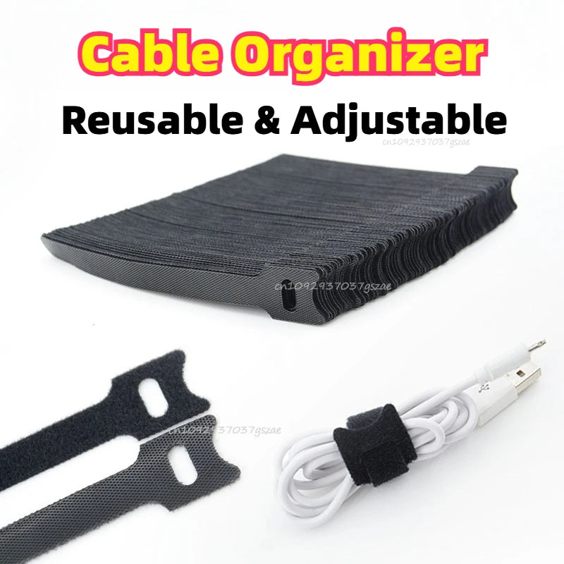 100PCS Releasable Cable Organizer Durable Black Cable Tie Mouse Earphones Wire Management Nylon Cable Ties Reusable Zpaxo