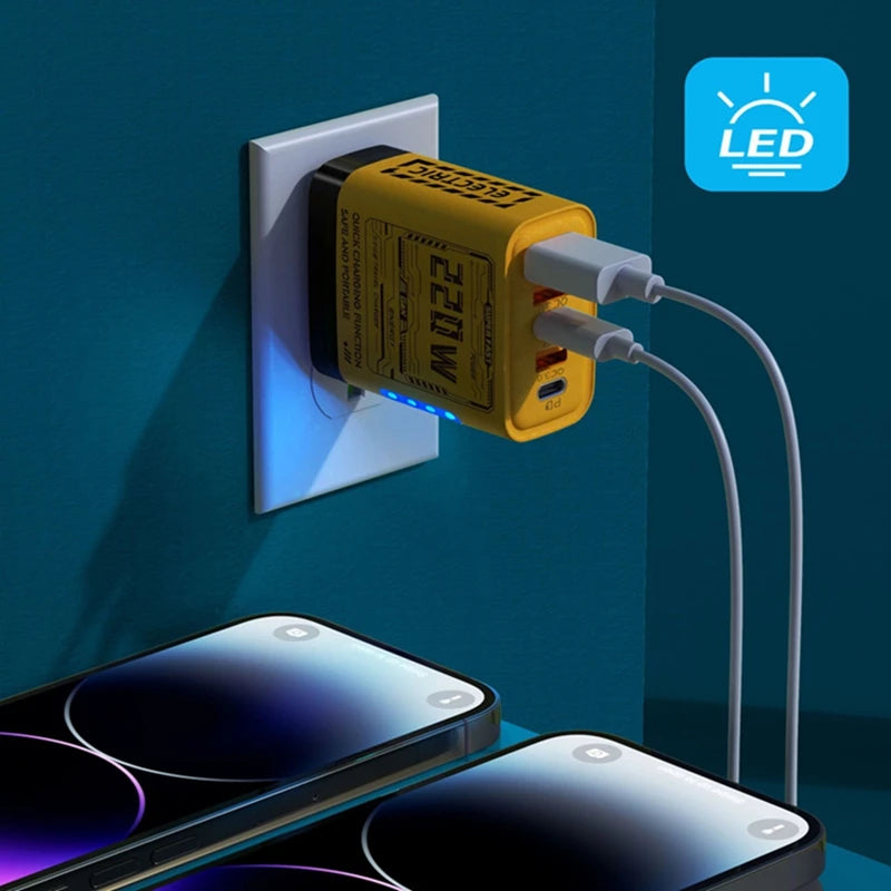 220W Mech-style 3 USB Dual Type-c Charger 5V 2A Smart Charging Head