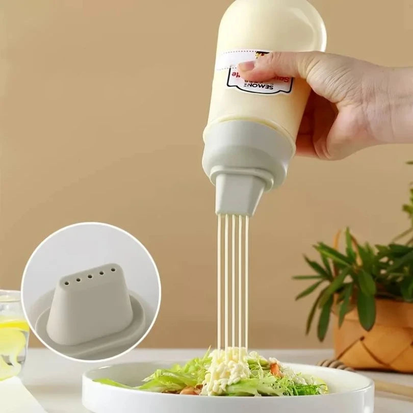 New 5-hole Squeezing Sauce Bottle Dustproof 350ml Plastic Bottle Food Grade PP with Scale Salad Bottle Kitchen Supplies Zpaxo