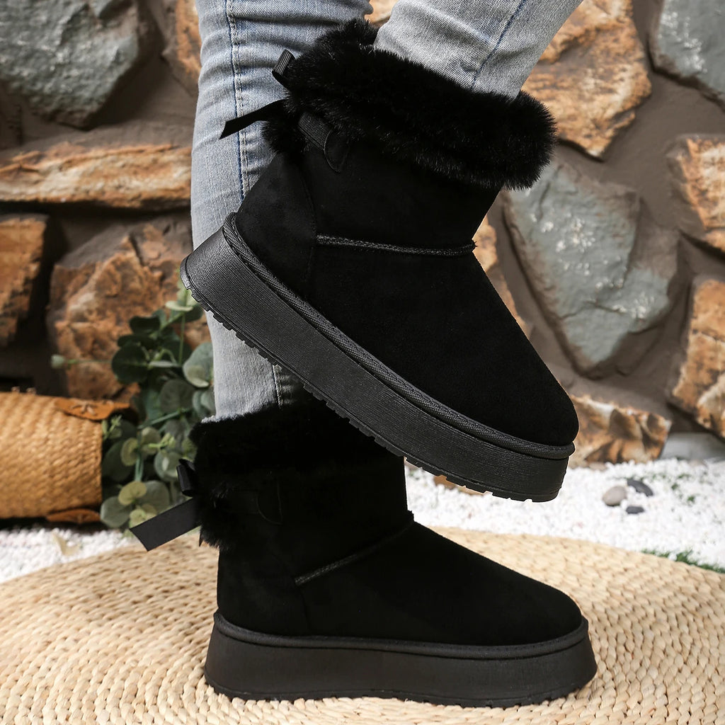 2025 Women Ankle Boots Butterfly Knot Fur Warm Short Boots Comfortable Luxury Women Shoes Winter Thick Bottom Snow Boots Women Zpaxo