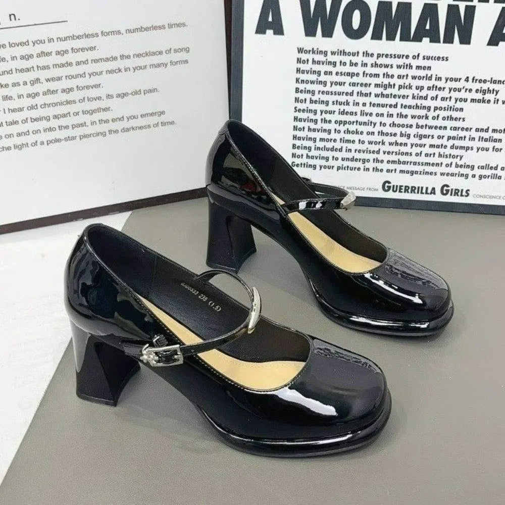 Designer Thick Heel Women Mary Jane Shoes Fashion Shallow Ladies
