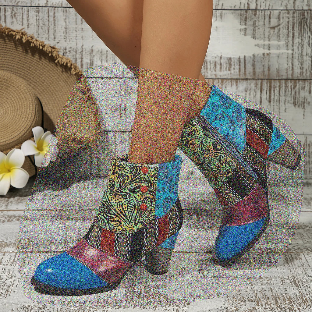 Spring Autumn Women Boots Ethnic Style Casual Fashion High-heeled Boots Women Retro Large Size All-match Fashion Shoes Women Zpaxo