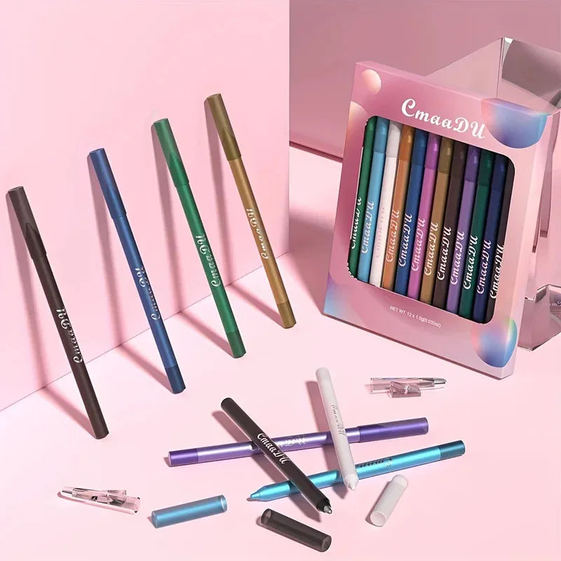 12Pcs/Set of Waterproof Eyeliner Pens Includes Eyeshadow Durable and Easy to Color Highlighter with Shimmering Effects Zpaxo