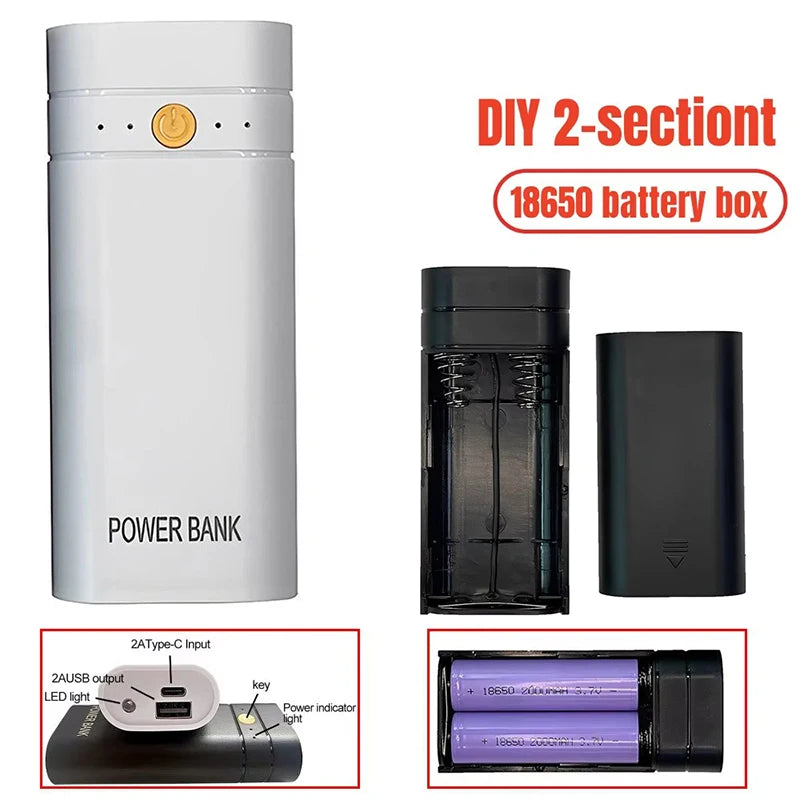 2X 18650 Portable Power Bank USB Type-c Battery Charger Case DIY Box