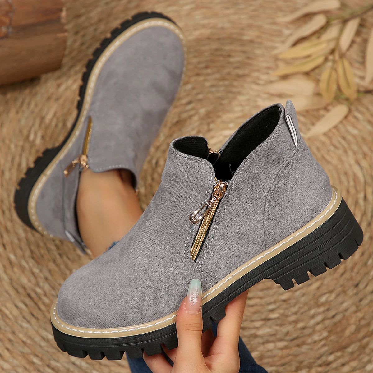 Women Boots Plus Size Platform Shoes Women Simple and Stylish Boots Thick Sole Ankle Boots Fashion Comfortable Shoes for Women Zpaxo GRAY 43