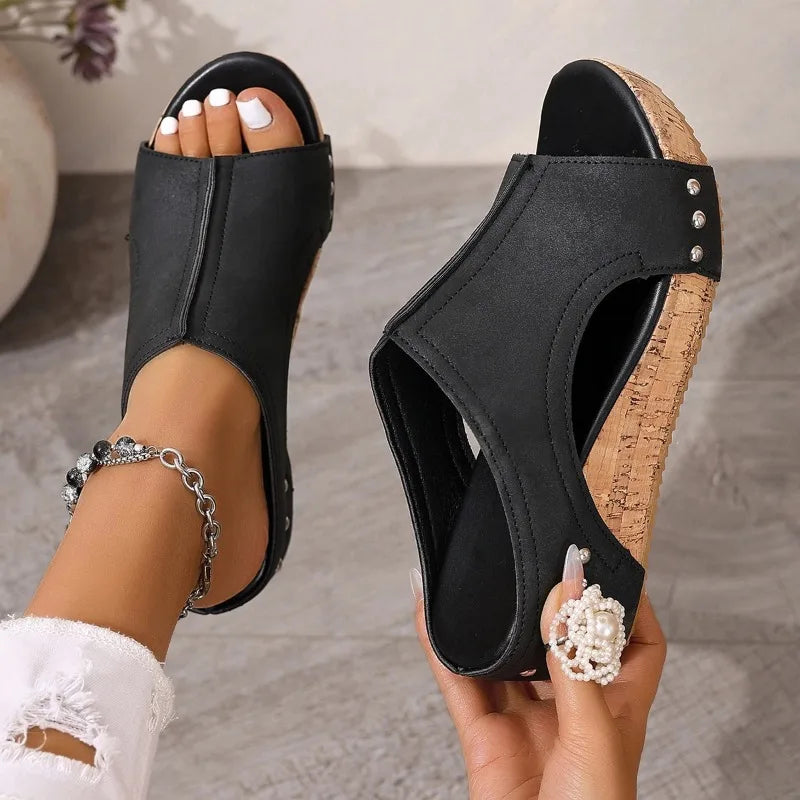 Women Wedges Sandals Summer Platform Sandals Rubber Sole Designer Shoes Women Peep Toe Elegant Slippers 2026 New Slides Women Zpaxo black 37