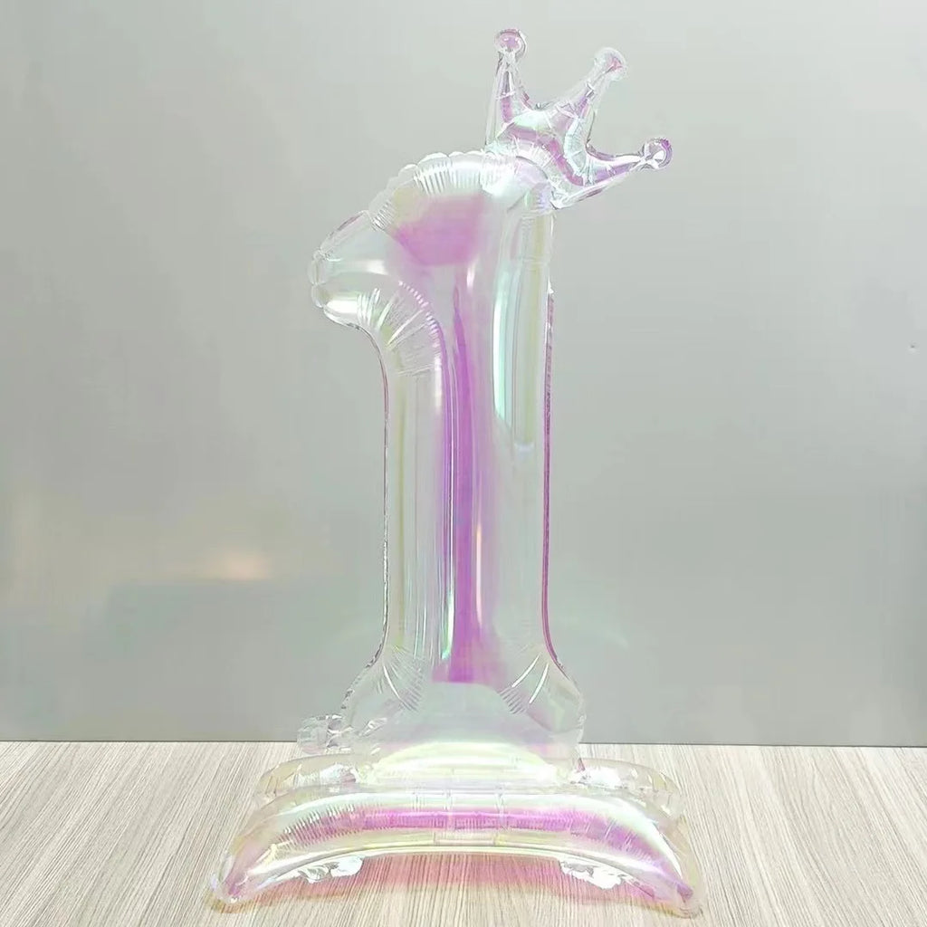 Iridescent Transparent Standing Number Balloons Crown 0-9 Digital