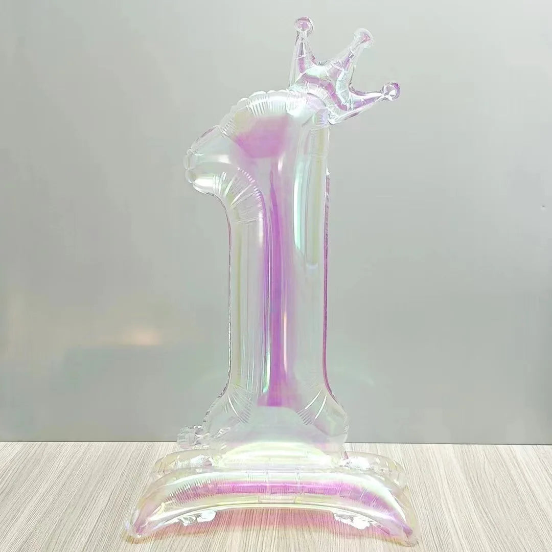 Iridescent Transparent Standing Number Balloons Crown 0-9 Digital