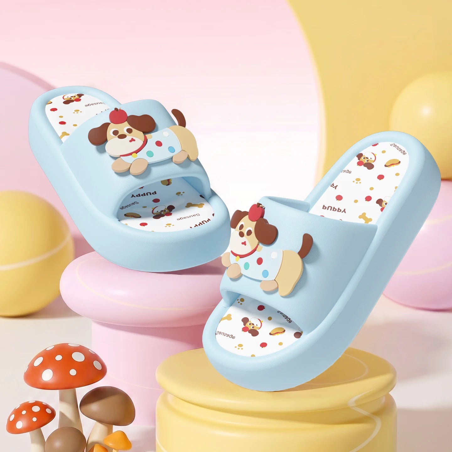 SHAJI Cartoon Apple Dachshund Slippers Soft Non-slip Indoor Outdoor