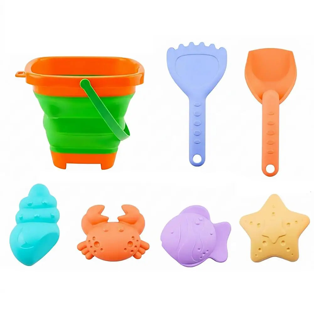 Foldable Beach Sand Toys Set – Collapsible Bucket, Shovel & Molds Beach Sand Toy Set Zpaxo Green