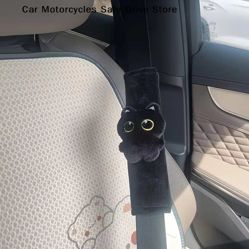 CM1pc Black Car Pillow Cat Plush Shoulder Seat Belt Cover Cute Animal