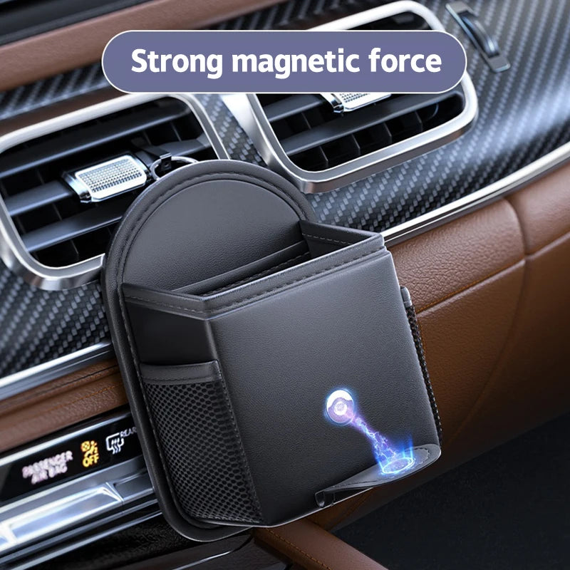 PU Leather Car Air Vent Phone Holder & Storage Organizer