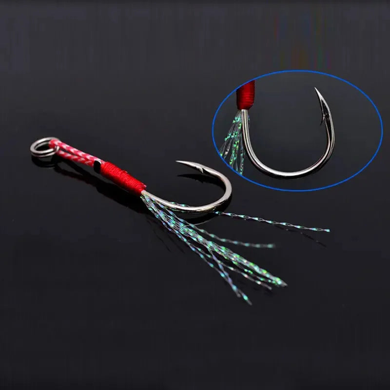Carbon Steel Barbed Single Jig Hooks – Thread Feather Fishing Lure