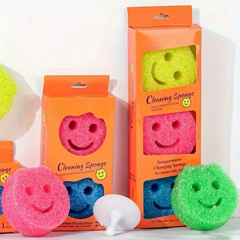 Smiley Face Temperature-changing Cleaning Spongescolorful Kitchen