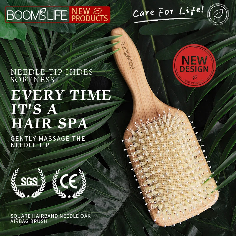 BOOMSLIFE Boar Bristle Hair Brush Square Paddle Scalp Massage Hairbrush USA Oak Wood Comb for Hair Women Barber Beauty Hair Care Zpaxo