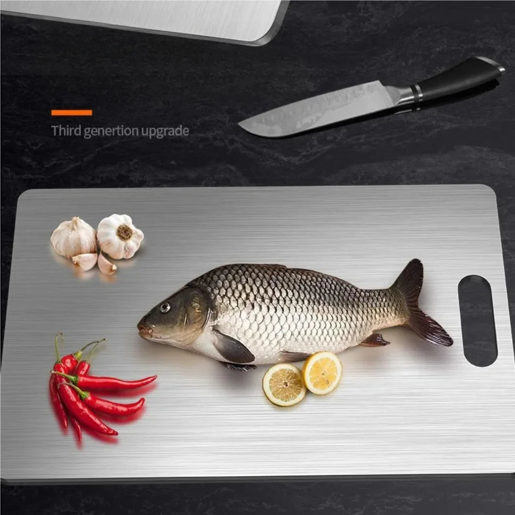 1pc Stainless Steel Cutting Board - Double-Sided, Non-Slip, Easy Clean for Veggies, Fruits & Meats | Durable Kitchen Essential Zpaxo