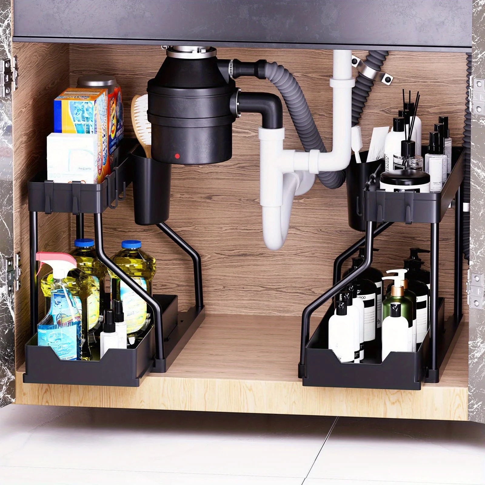 Multi-Layer Pull-Out Kitchen & Bathroom Storage Rack Organizer Cabinet Storage Rack Zpaxo