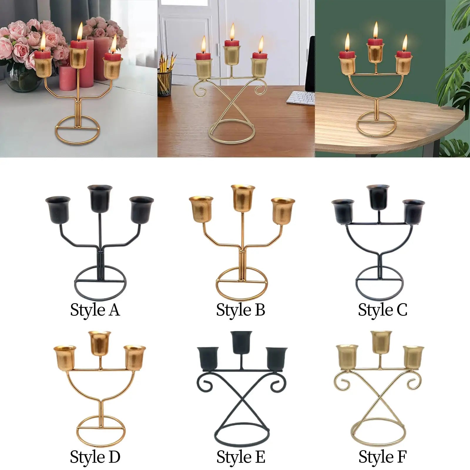 3-Arm Iron Candle Holder – Modern Candlestick Centerpiece Candle Holder Zpaxo