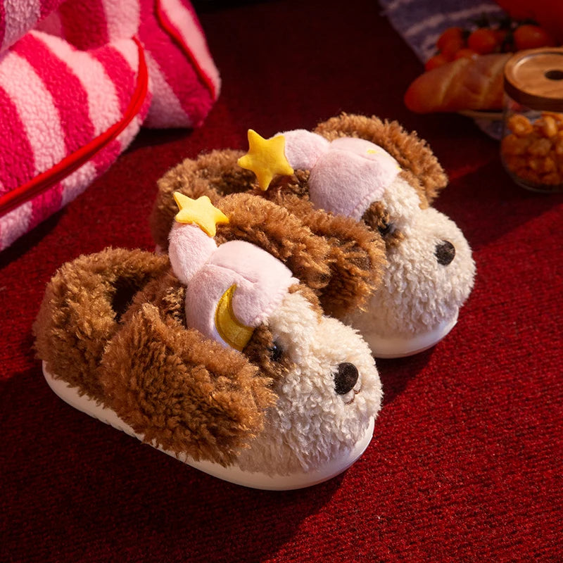 SHAJI Womens Winter Cute Cartoon Dog Fluffy Fuzzy Plush Slippers