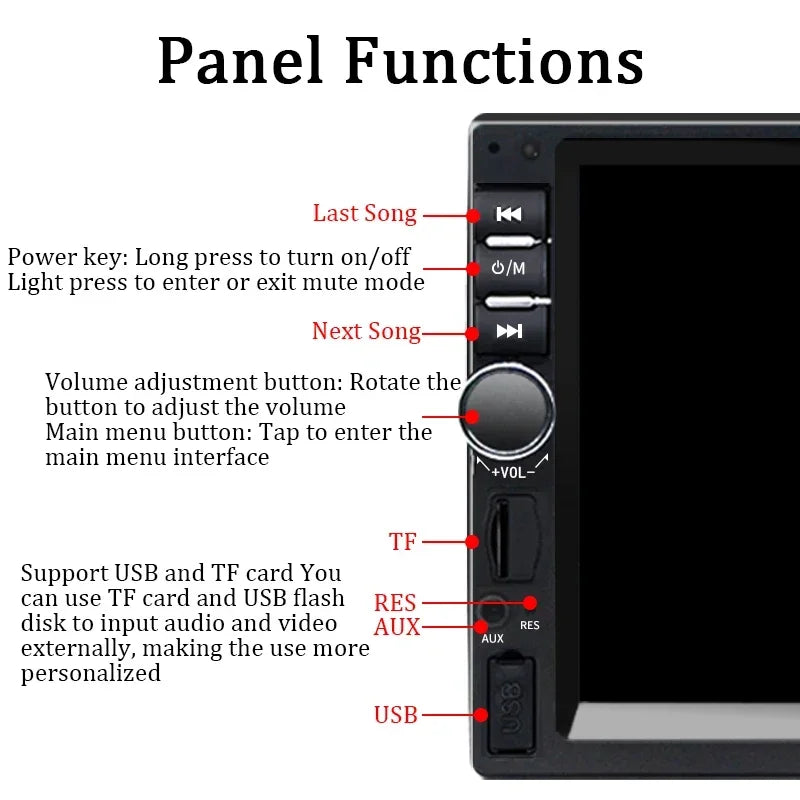 Hippcron 7 Car Radio 2 Din Stereo Receiver Audio HD Mp5 Multimedia FM
