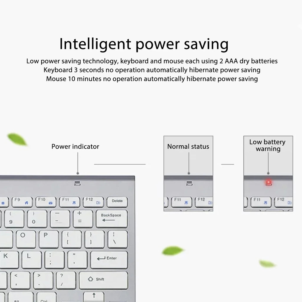 Wireless Keyboard Mouse Slim Key Combo Portable Beautiful Power Zpaxo