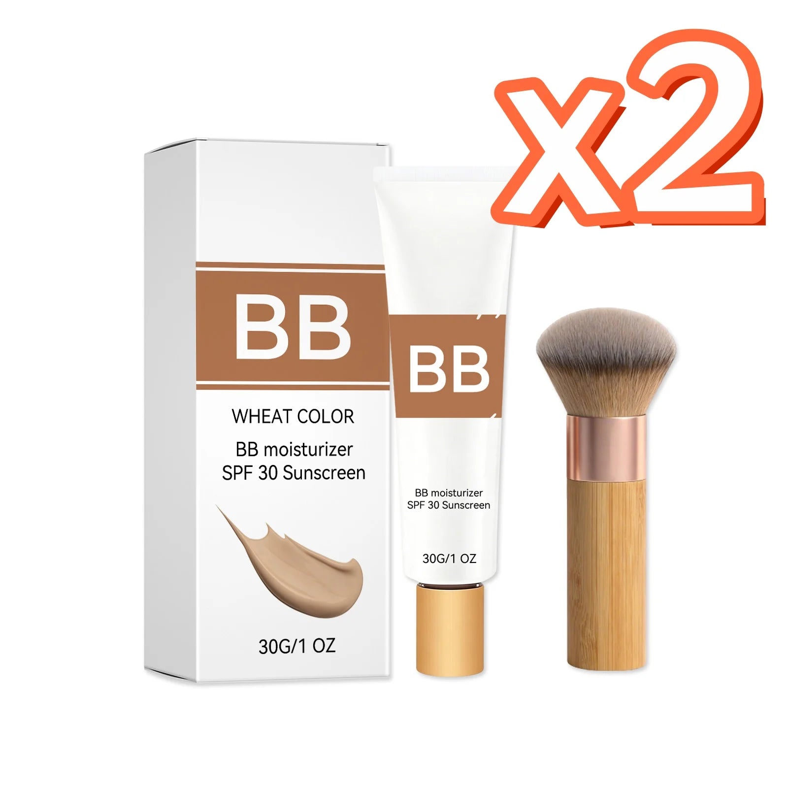 SPF 30 PA+++ BB Cream Sunscreen Concealer Foundation Kit BB Cream Sunscreen Zpaxo Wheat-Colored x 2