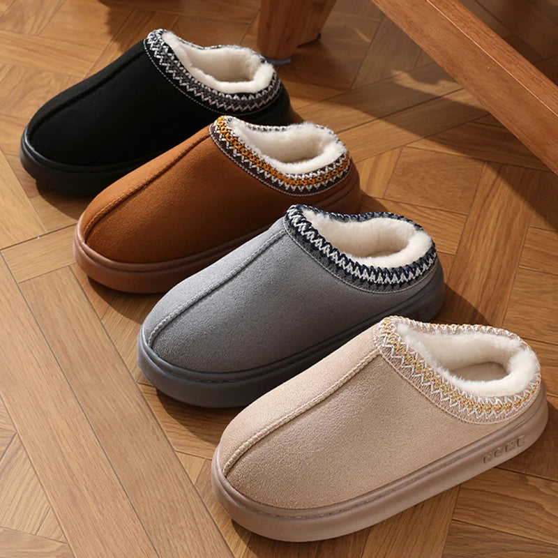 SHAJI Fashion Fluffy Platform Slippers Winter Plush Warm Cotton Shoes