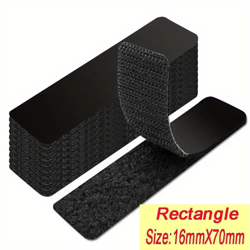 100PCS double-sided Household Use Touches Fastener Black Pad Fixed Patch Double Sided Mat Grip Strap Self-adhesive DIY Apparel Zpaxo 20PCS Rectangle-16x70mm