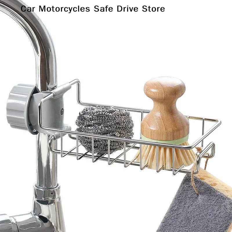 Kitchen Stainless Steel Sink Drain Rack Sponge Storage Faucet Holder