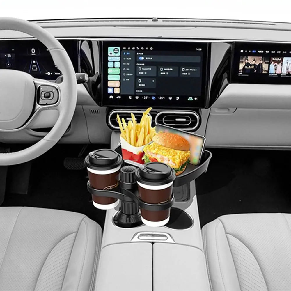 360° Rotation Cup Holder Food Trays Adjustable Base Dual Cup Holder Car Food Storage Rack Easy To Install Detachable Design Zpaxo
