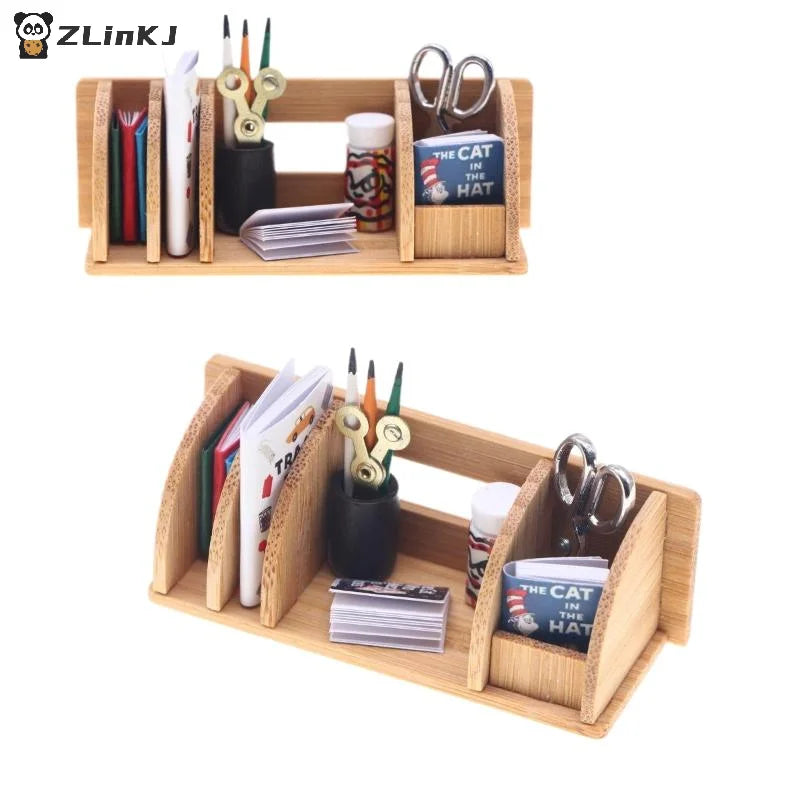 ▶1PCS Dollhouse Miniature Desktop Bookshelf Stationery Rack Home Model Decor Living Scene Storage Rack Doll House Accessories Zpaxo
