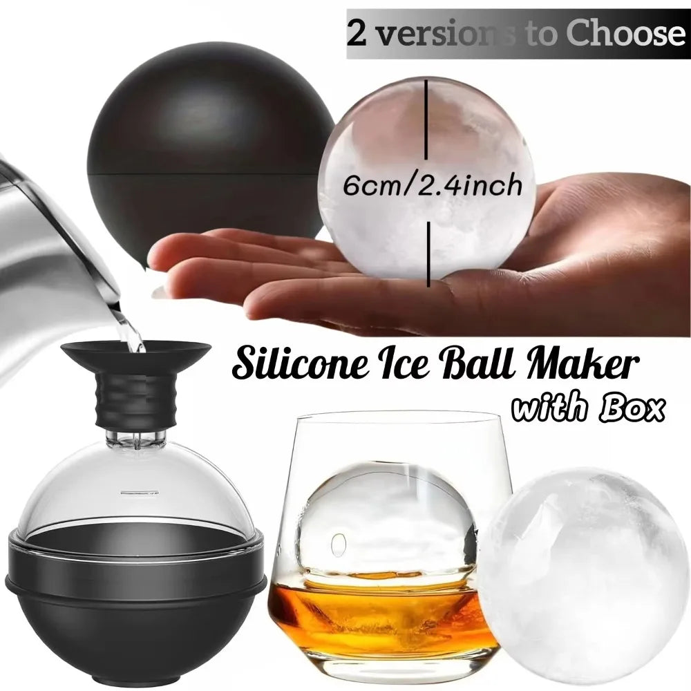 Silicone Ice Ball Maker Whiskey Large Sphere Mold 1 Funnel Lid Zpaxo