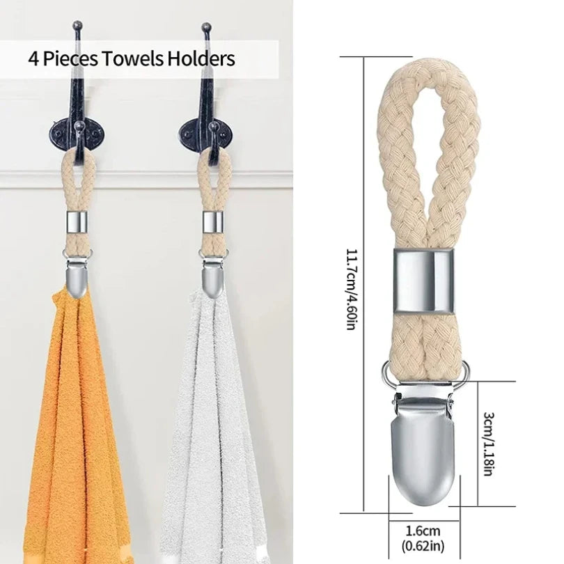 4/8pcs Towel Hanging Clips Clamp Braided Multipurpose Cotton Loop Metal Hook Kitchen Bathroom Storage Clips Socks Clothes Hanger Zpaxo