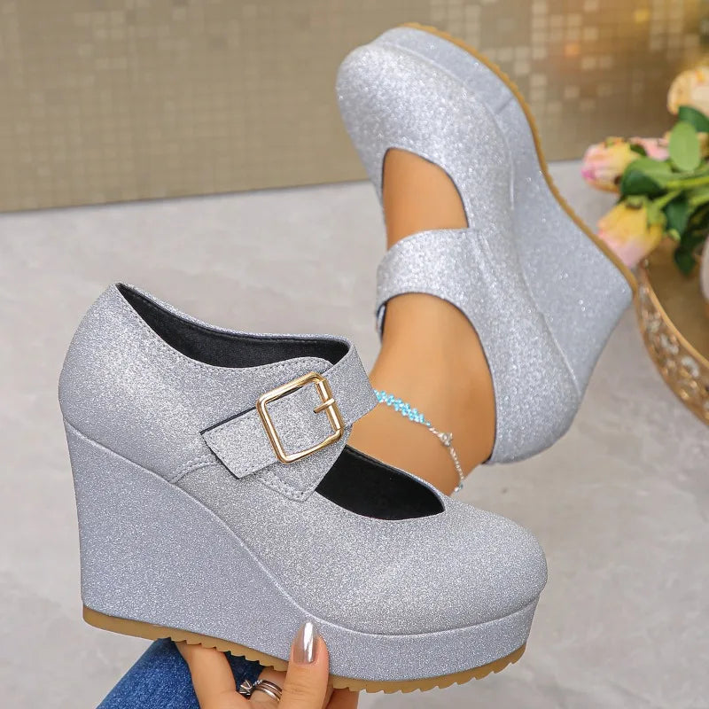 Heels Women's Fashion Wedges Buckle Strap Single Shoes 2026 Spring Zpaxo