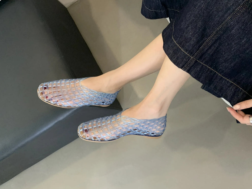 Summer Sandals for Women Hollowed Out Holes Women's Non Slip Jelly Sandals New Transparent Mesh Sandals for Women Plus Size 42 Zpaxo