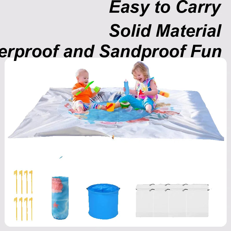 Baby Beach Pool 6.5 x 6.5 Ft Paddling Pool Sandproof Waterproof Folding 2 in 1 Beach Blanket for Outdoor Picnic Vacation Zpaxo United States