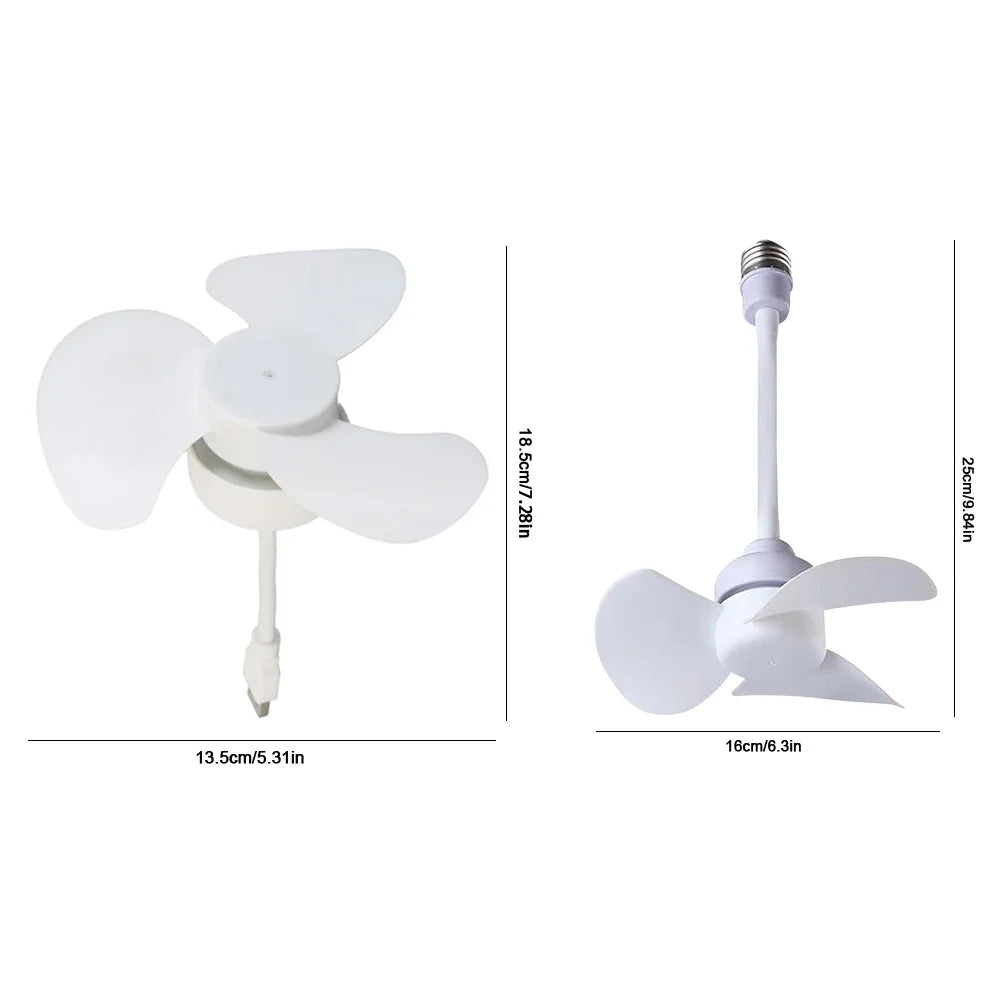 Socket Fan Light E27 Base/USB Indoor Ceiling Fan Light Hose Extender Light Bulb Fan with Socket for Bedroom Living Room Zpaxo