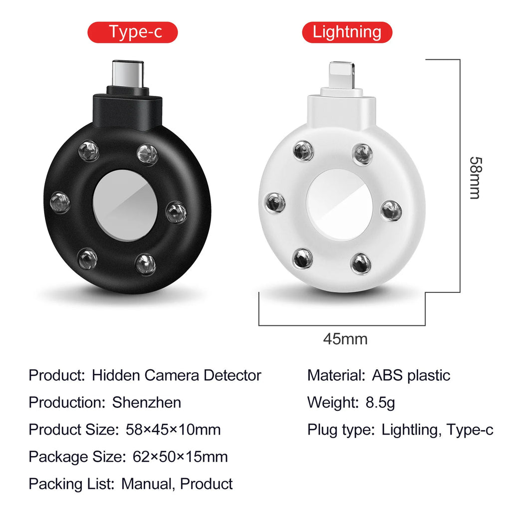 Portable Mini Anti-Peeping Detector Home Hotel Infrared Anti-Candid Shooting Pinhole Camera Mobile Phone IOS & Type-C Interface Zpaxo