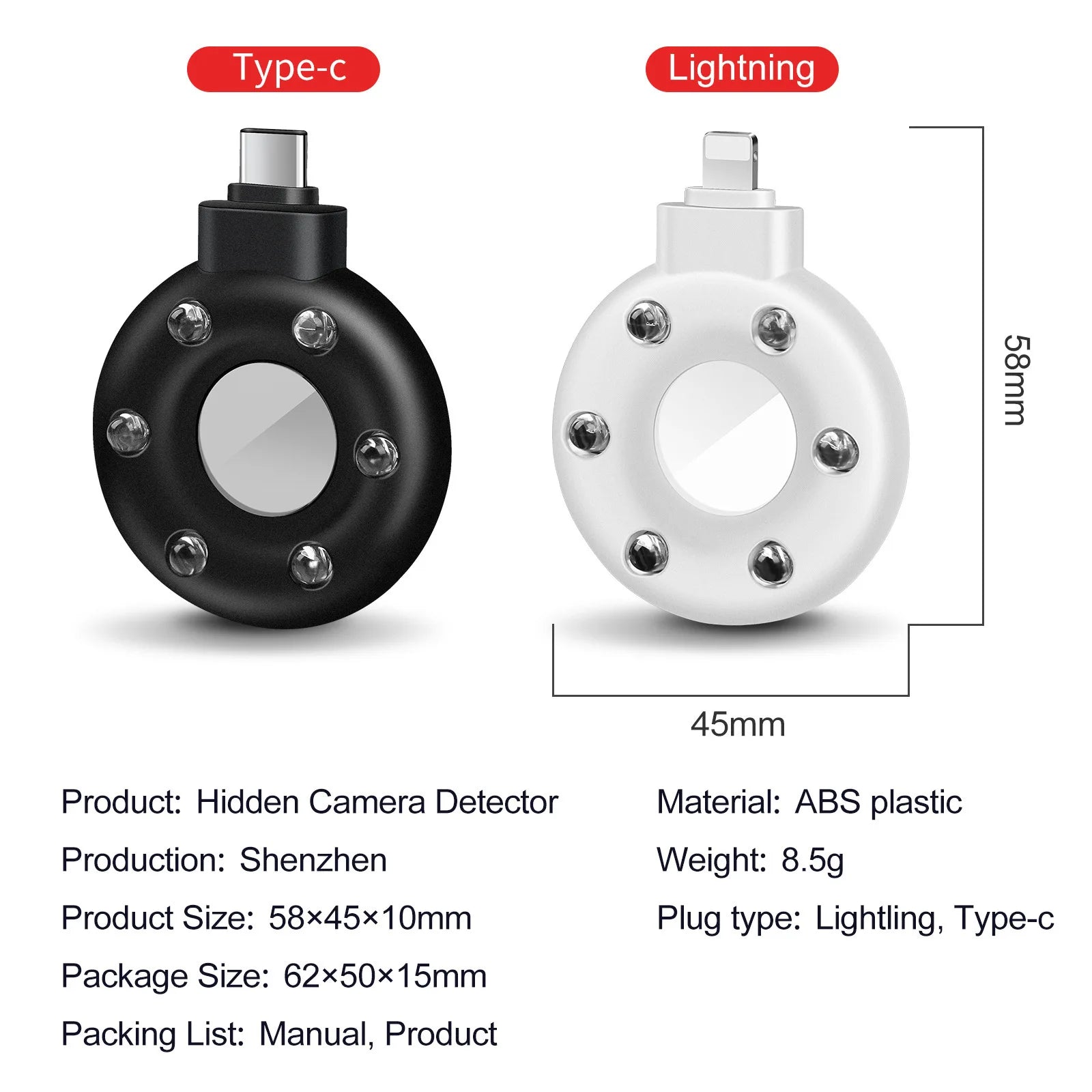 Portable Mini Anti-Peeping Detector Home Hotel Infrared Anti-Candid Shooting Pinhole Camera Mobile Phone IOS & Type-C Interface Zpaxo