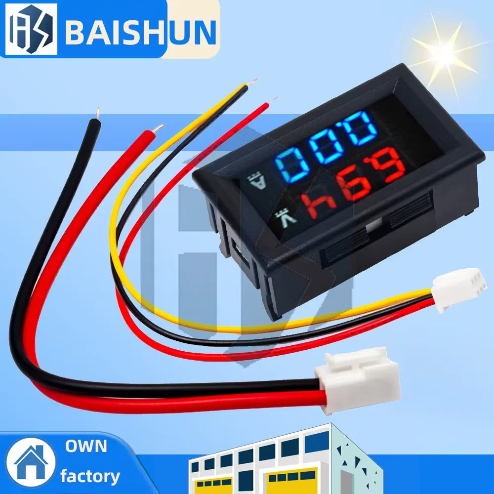 0.28" Red/Blue Dual LED Digital Meter (1PCS): DC 0-100V 10A Voltmeter-Ammeter Panel – For DC Voltage & Current Measurement Zpaxo