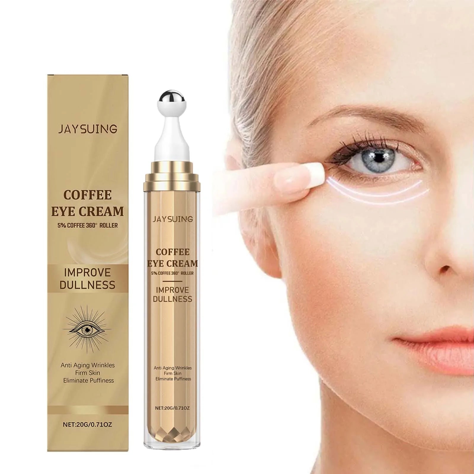Caffeine Firming Eye Cream Fade Dark Circles Anti-Puffiness Lighten Fine Lines Under The Eyes Remove Eye Bags Roller Eye Massage Zpaxo