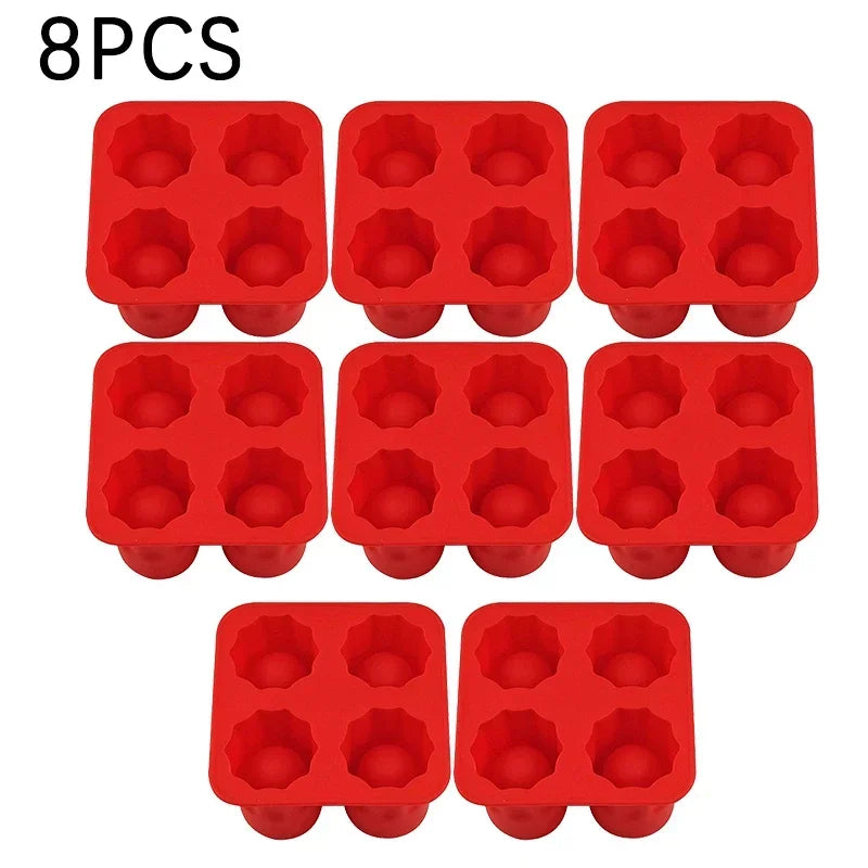 Silicone Shot Glass Mold 4 Cavities Round Ice Reusable Non-stick Zpaxo Red-8PCS