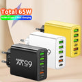 USB C Charger Total 65W PD Fast Charging Mobile Phone Type C Multiple 6 Ports Wall Adapter for iPhone 15 Xiaomi Huawei Samsung Zpaxo Yellow EU