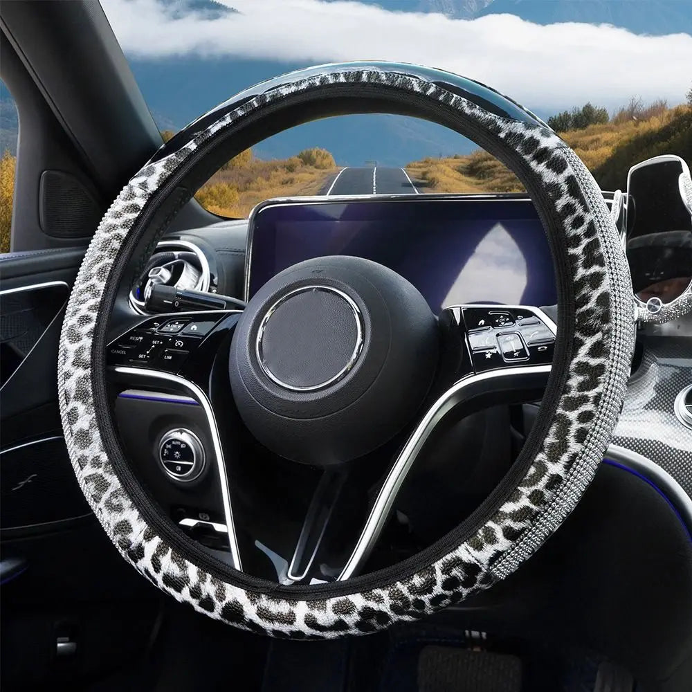 High-end Leopard-print Leather Car Steering Wheel Cover Embedded Zpaxo