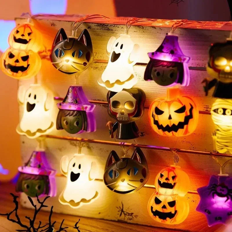 Halloween Party LED String Lights Ghost Pumpkin Cat Spider Web