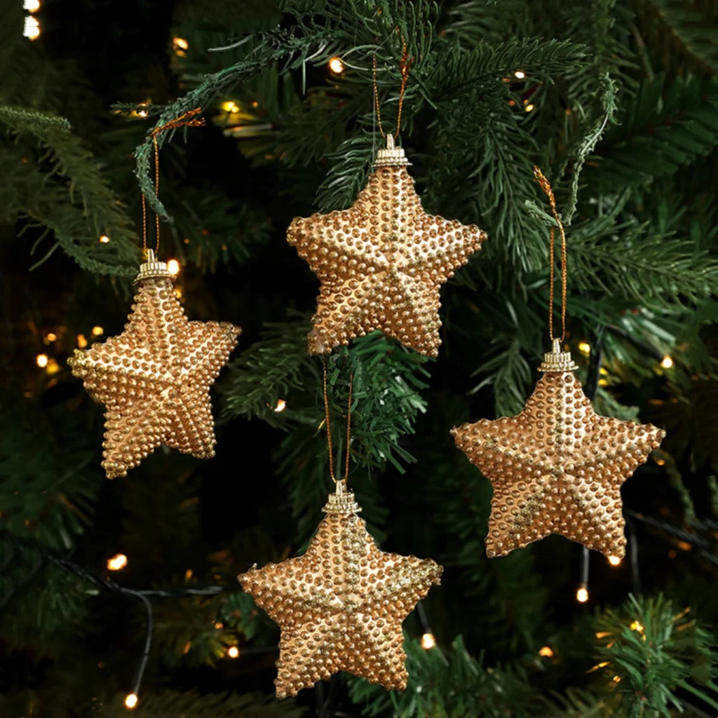 Gold Glitter Pine Cone & Star Christmas Tree Ornaments