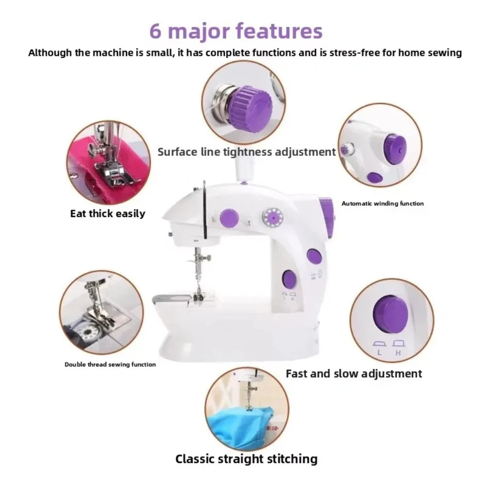 Mini household electric sewing machine, single line, suitable for voltage 100-240V, foot switch, with LED light, expansion table Zpaxo