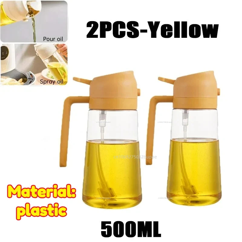 Oil Spray Pot 2-in-1 Plastic Household Kitchen Oil Bottle Nebulizing Mist Filling Cooking Oil Spray Pot Dual Use Camping Zpaxo 2PCS-Yellow